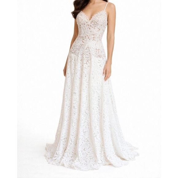 wedding dress with lace overlay Dress with Lace Overlay, A 2-in-1 design. V neckline Bridal Dress main image 0